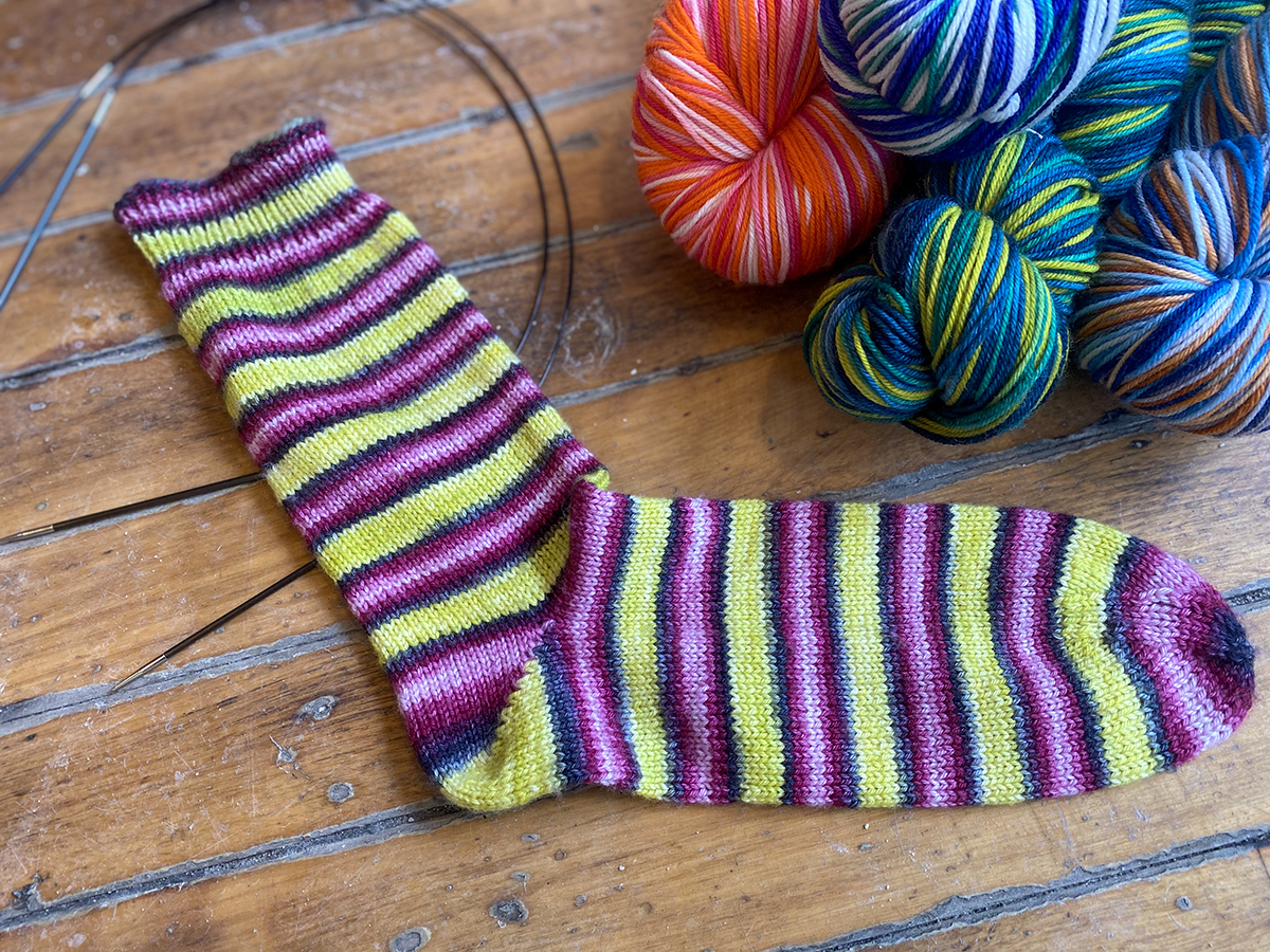 Basic Sock Knitting Pattern and Self Striping Yarn